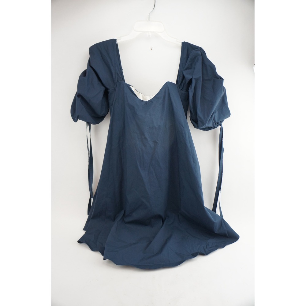 1st Sight Mini Dress‎ XS Navy Blue Puff Sleeve Boned Corset Bodice Cotton Good